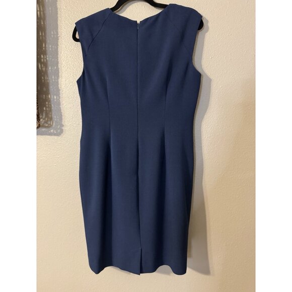 Adrianna Papell Dress 12 Navy Blue Stretch Sleeveless Sheath Career Church - Picture 8 of 10